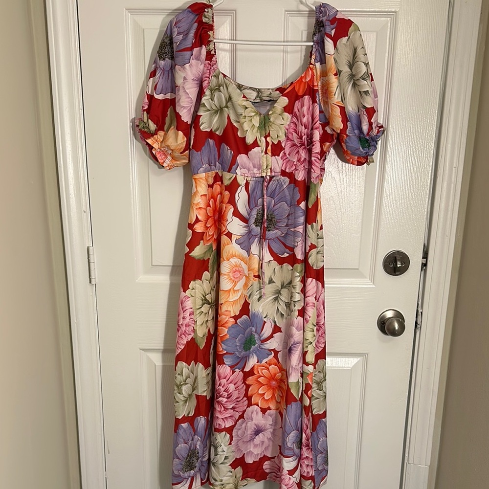 Floral Puff Sleeve Dress - Multicolor